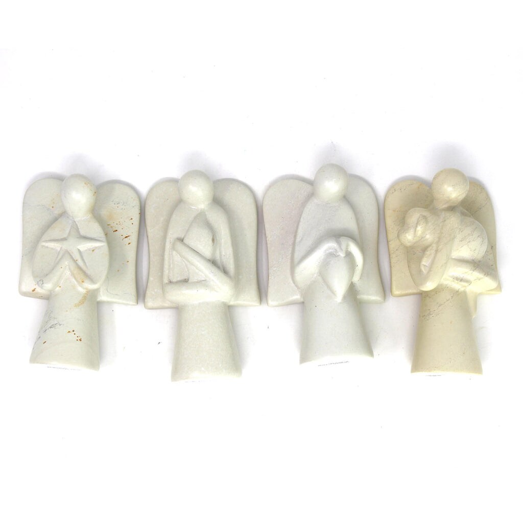 Cream Soapstone Angel Sculpture with Heart 5 inches Hand-Carved