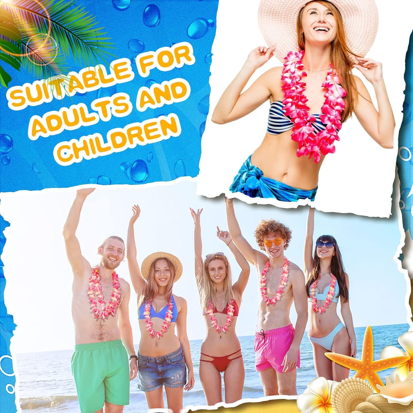 24 Counts Hawaiian Leis Necklace Tropical Flower Lei Floral Luau Party Decorations Hawaiian Flower Luau Necklaces Hula Dance Garland Headbands for Beach Birthday Wedding Party(Pink)