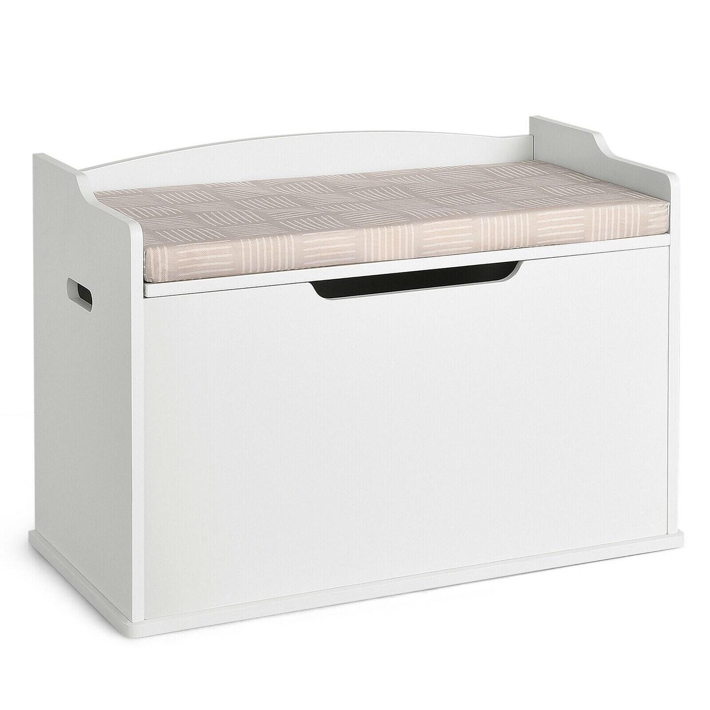 Spacious White Storage Bench with Padded Seat and Rounded Corners Perfect for Kids Room Storage