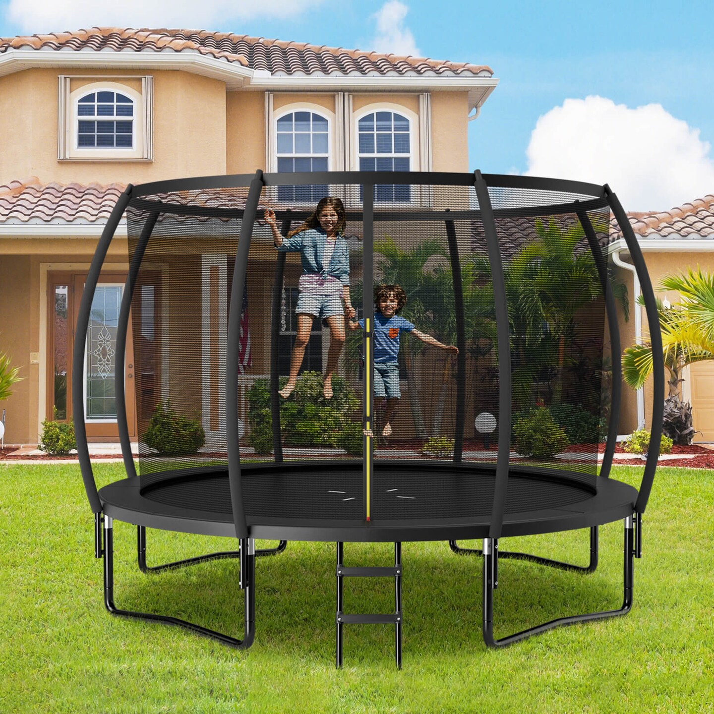 Outdoor 12ft Trampoline for Kids and Adults with Enclosure Net and Ladder