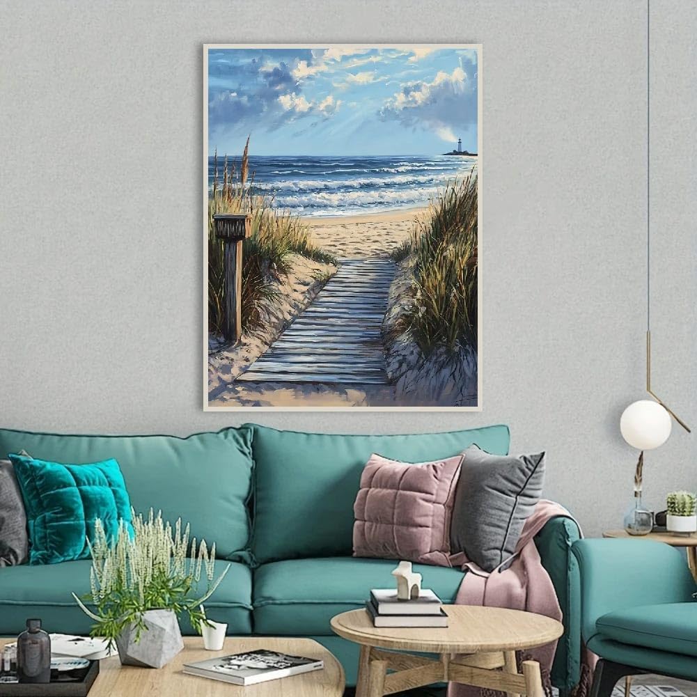 5D Beach Scenic Diamond Painting Kit – Road Diamond Art for Adults, DIY Full Drill Crystal Rhinestone Arts and Crafts (16x12 Inch)