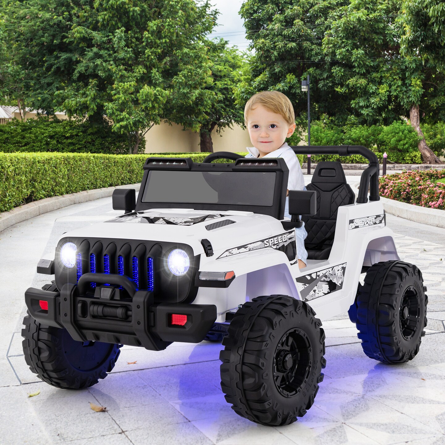 12V Kids Ride-On Car with Remote Control and Two-Speed Modes Music Player and LED Lights for Ages 3 Years