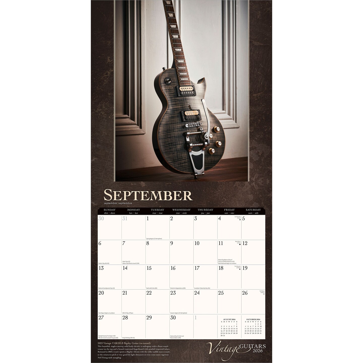 Vintage Guitars | 2026 12 x 24 Inch (Hanging) Monthly Square Wall Calendar | Foil Stamped Cover | Plastic-Free | BrownTrout | Instrument Classic
