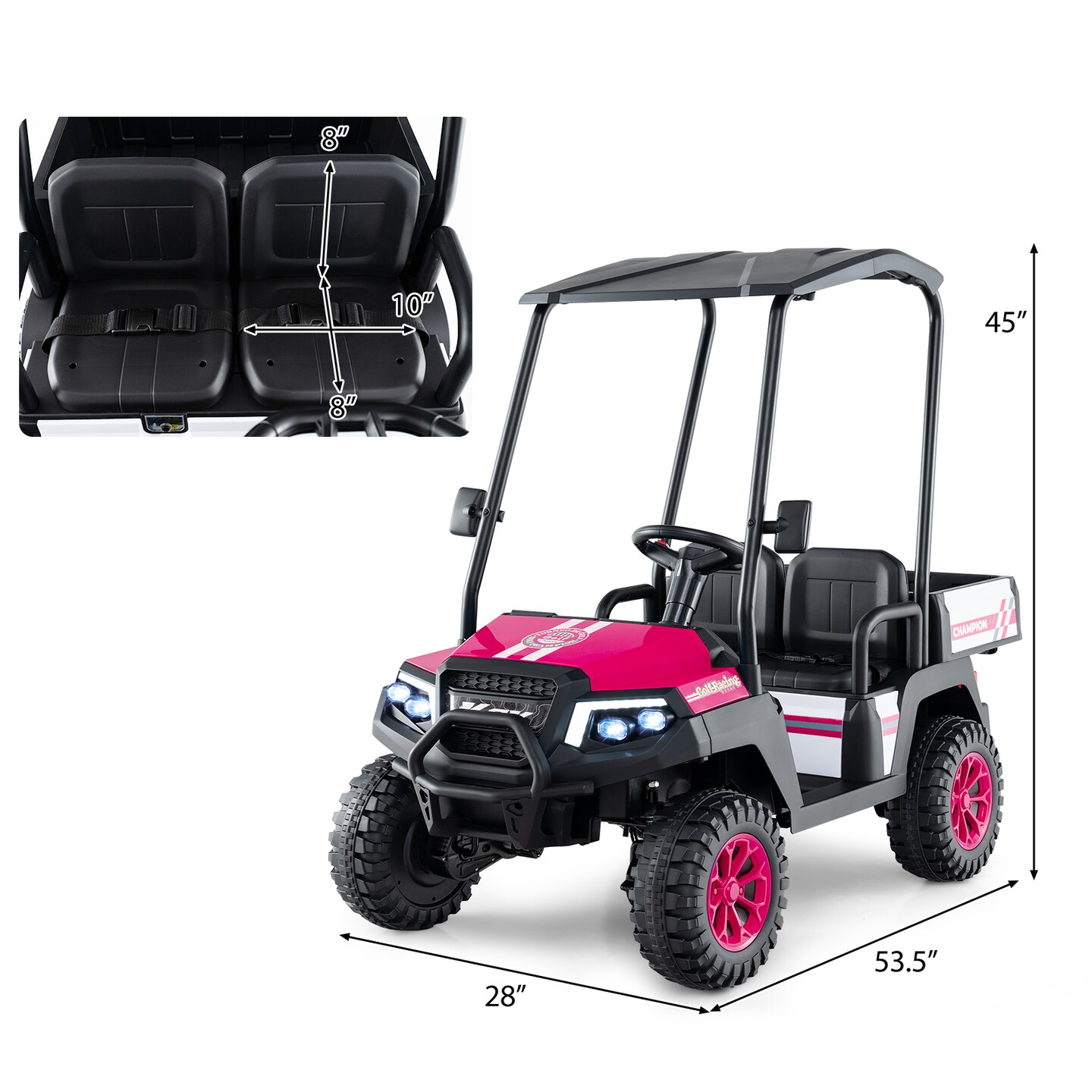 2-Seater Kids Golf Cart 4WD with Storage Trunk, Horn and Rechargeable Battery