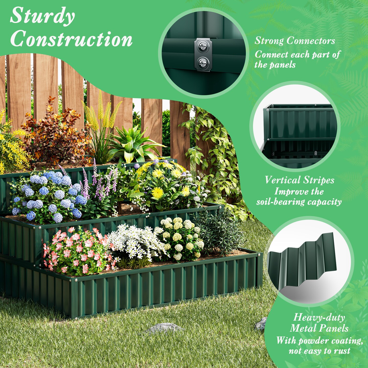 Metal 3-Tier Raised Garden Bed for Vegetables and Flowers Stackable Outdoor Planter Box
