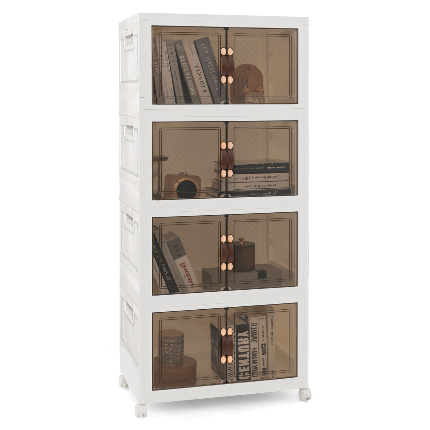 White-Brown 3 Height Adjustable Stackable Storage Bins with Foldable and Magnetic Snap Closure