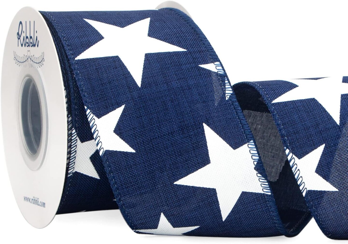 Patriotic Wired Ribbon, Royal Blue with White Stars Ribbon, 2-1/2 Inch x 10 Yard 4th of July Ribbon for Wreaths,Crafts,Big Bows,Gift Wrapping,Outdoor Decoration