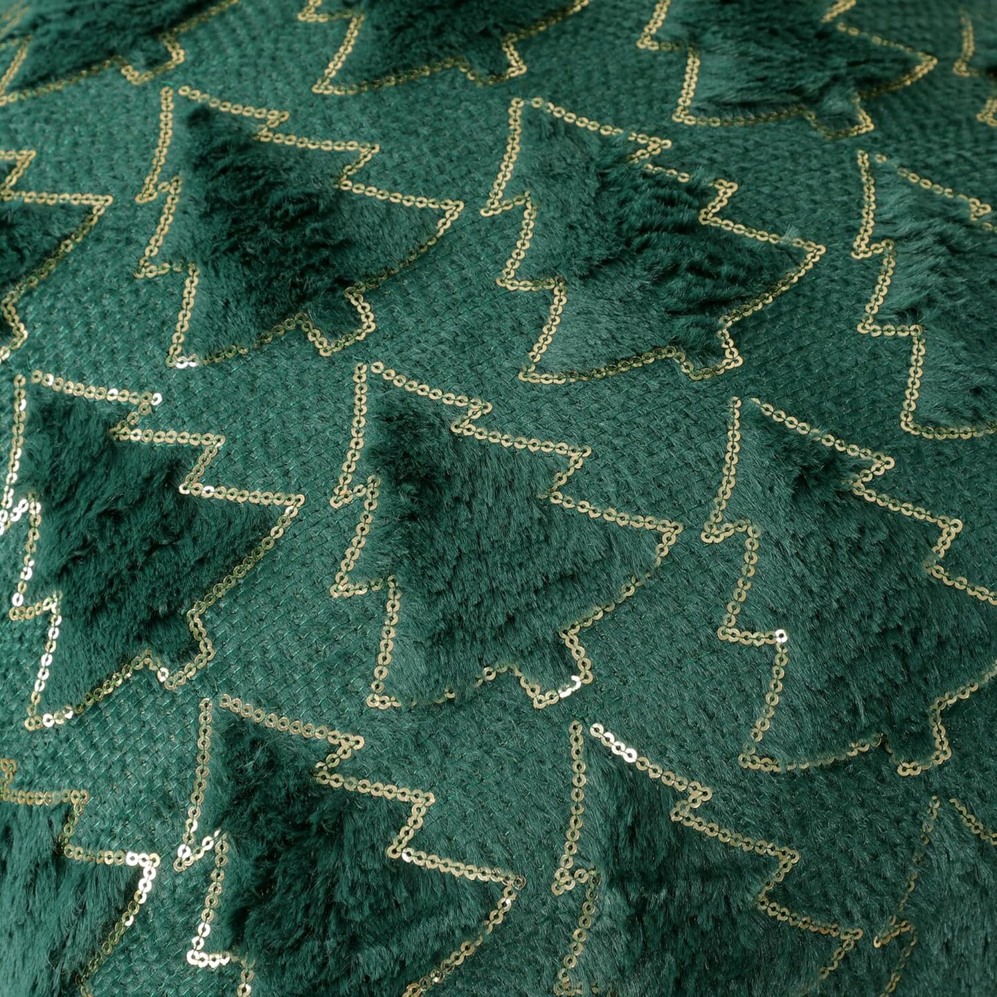 Christmas Tree Decorative Pillow Covers 18x18 Set of 2, Green Soft Plush Faux Fur Farmhouse Throw Cushion Cases for Xmas Winter Holiday Home Decorations