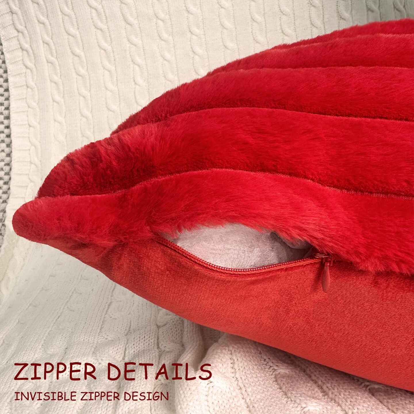 2 Pack 22x22 Pillow Cover Velvet Pillow Covers, Faux Fur Square Throw Pillow Covers for Living Room Decorations Throw Pillow Case, Throw Pillow Cover Cushion Cover for Home Sofa Bedroom Car, Red