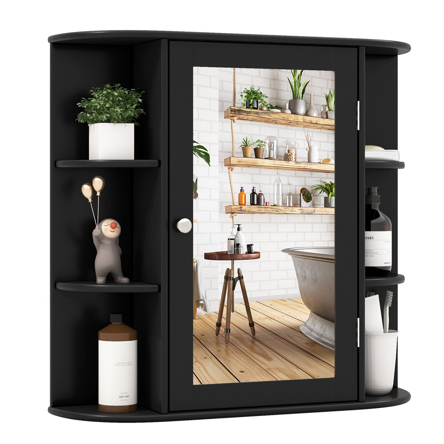 Wall Mounted Mirror Storage Cabinet with Shelves for Bathroom