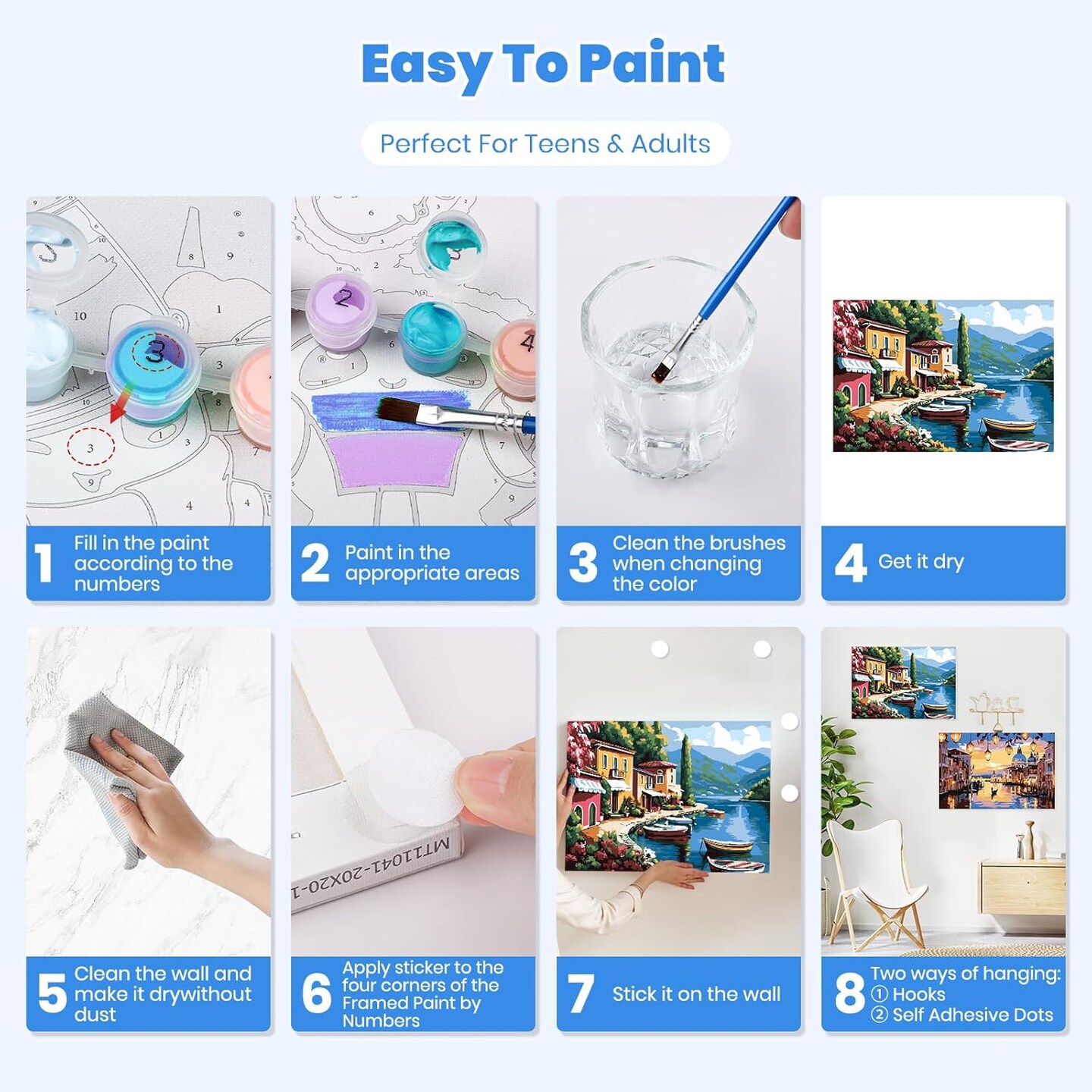 Paint by Numbers Kits for Adults Beginners, Adults Paint by Number Kit Framed Canvas