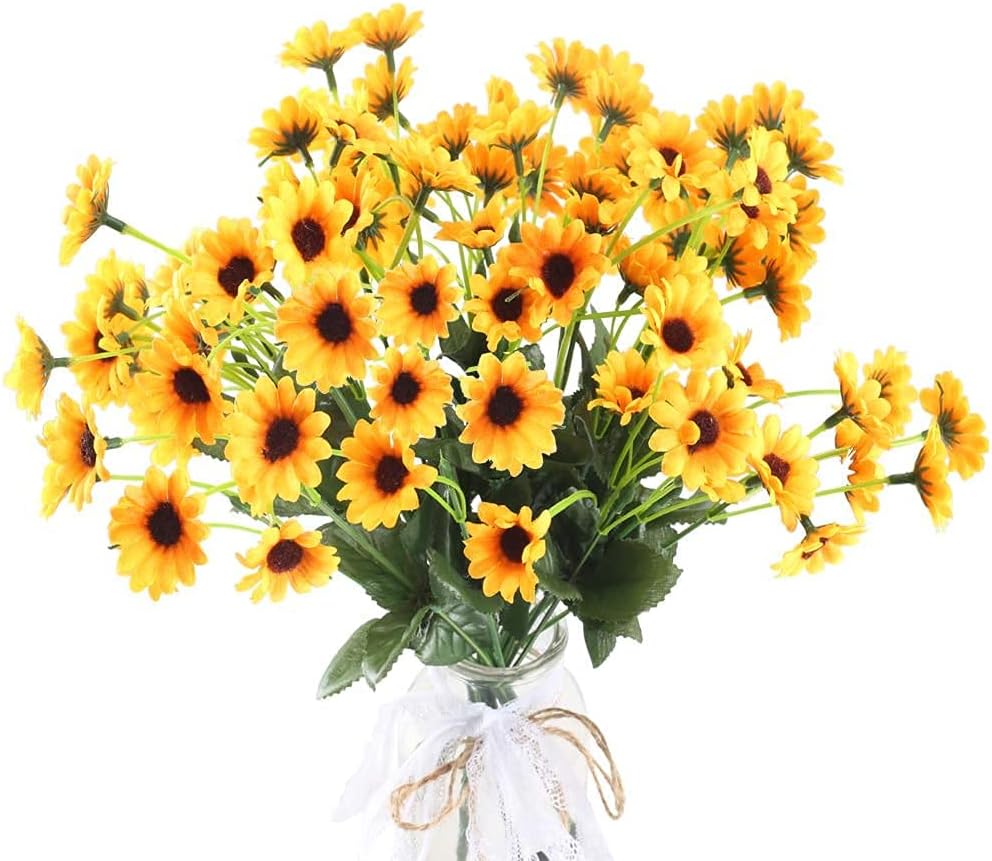 Sunflowers Artificial Flowers Fake Fall Flowers Faux Flowers Silk Flower Arrangements for Indoor Outdoor Home Kitchen DIY Table Centerpieces Wedding Decor(4 Bundles)
