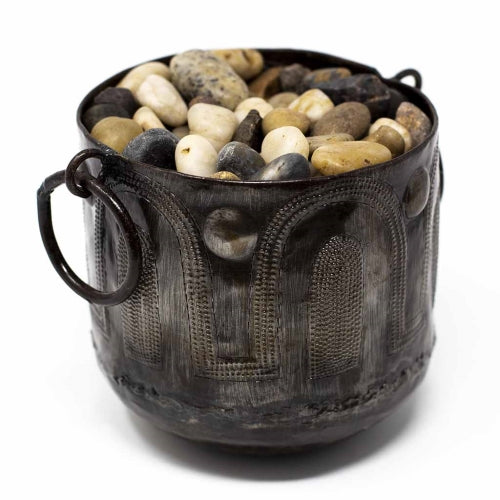 Metallic Hammered Metal Container with Round Handles Perfect for Indoor or Outdoor Decor