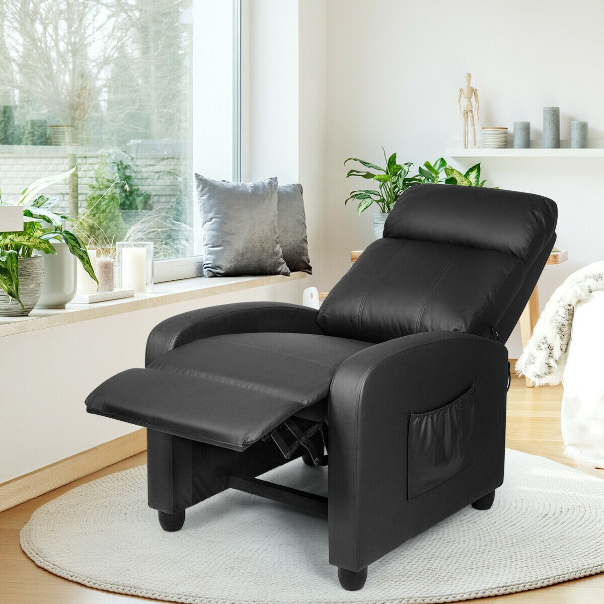 Recliner Massage Chair Single Seat with Remote and Side Pocket