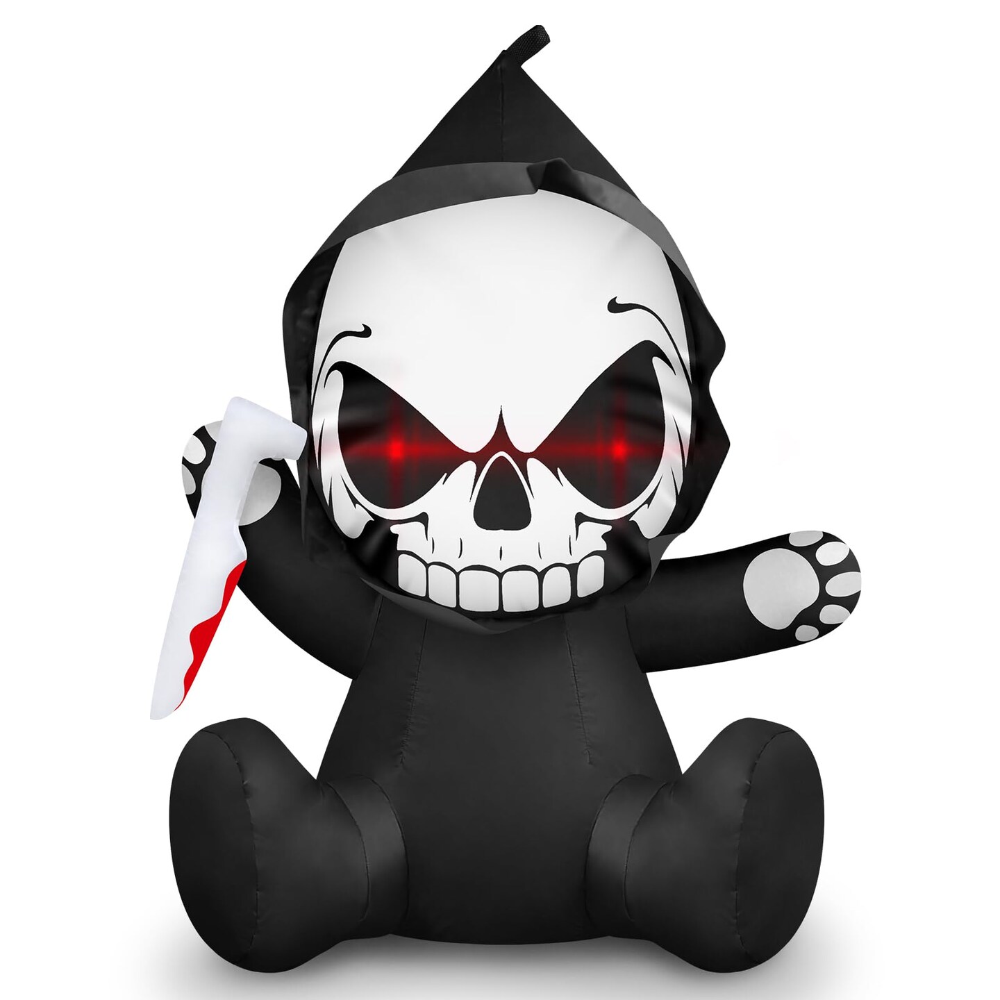 3.5 FT Halloween Inflatables Wearable Grim Reaper Outdoor Decoration with Red Eyes Holding Knife Halloween Blow Up Decorations Built-in LEDs Coming Out of Window Garden Indoor Roof Car