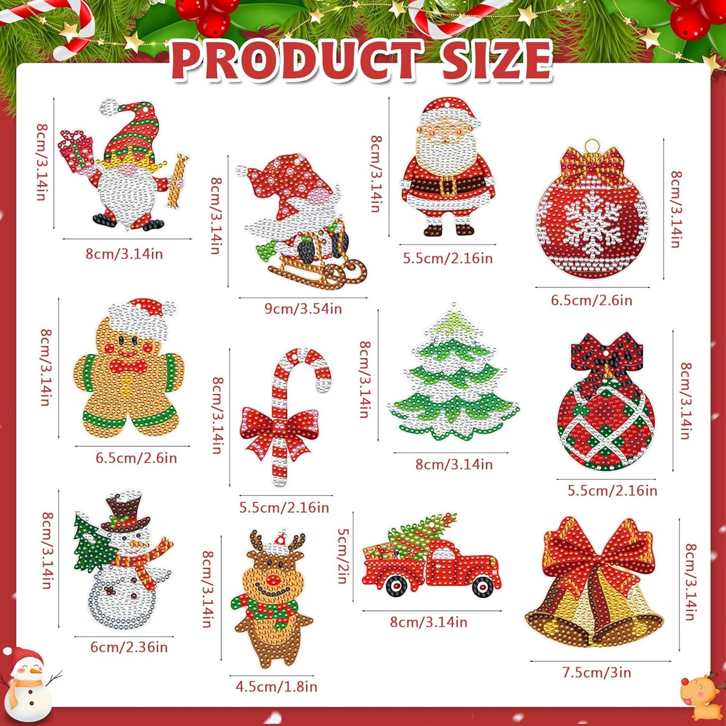 12 Pcs Christmas Diamond Painting Kits Christmas Balls Diamond Painting Keychain Hanging Diamond Painting Keychains Ornaments for Crafts Family Decor