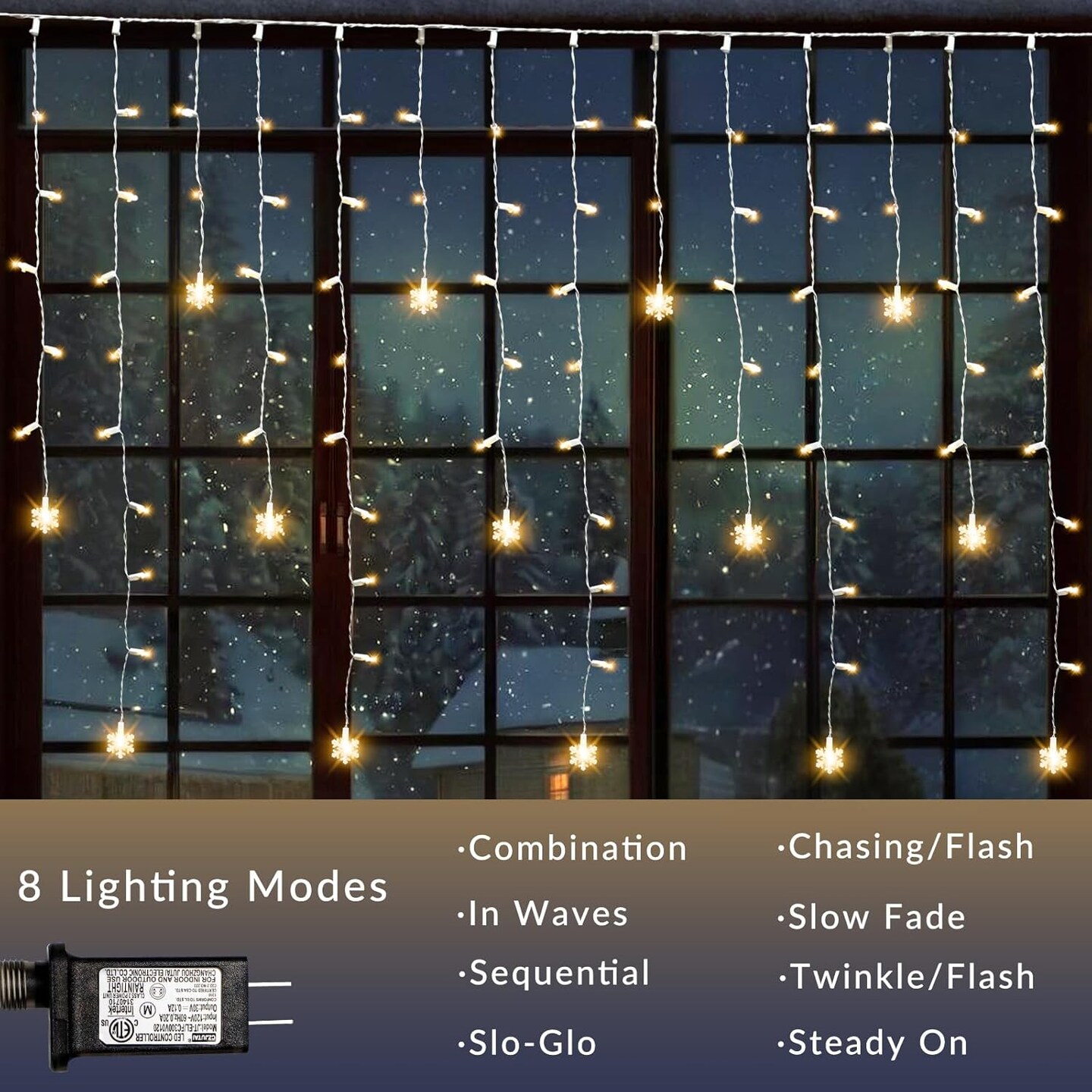 Icicle Christmas Lights 180L Led with Snowflake Fairy Curtain String Lights Outdoor