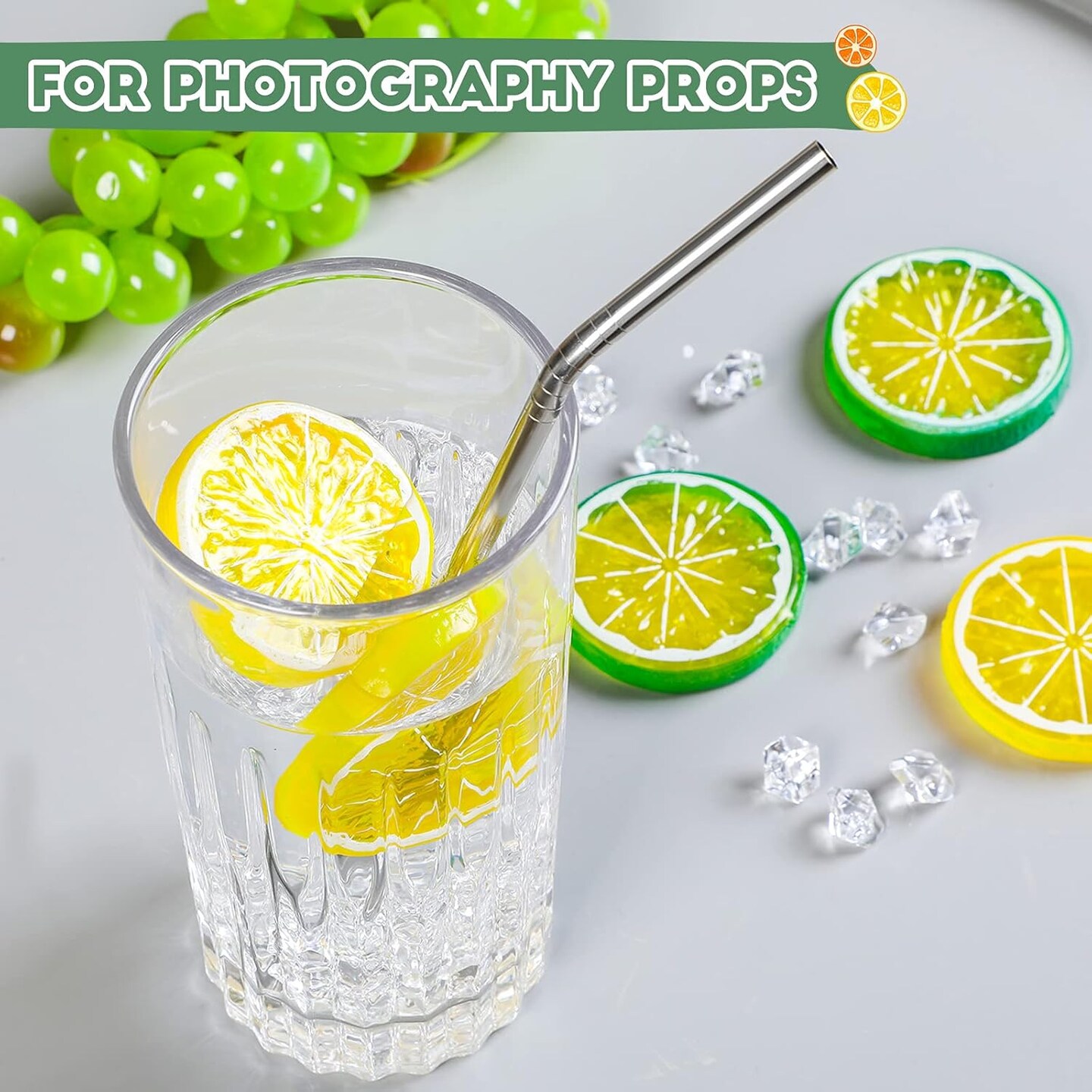 300 Pieces Clear Fake Crushed Ice Cubes Rocks and 20 Pieces Simulation Lemon Slices, Artificial Fruits and Acrylic Diamonds Clear Ice for Vase Fillers Table Centerpiece Decor Wedding (2 x 0.4 Inch)