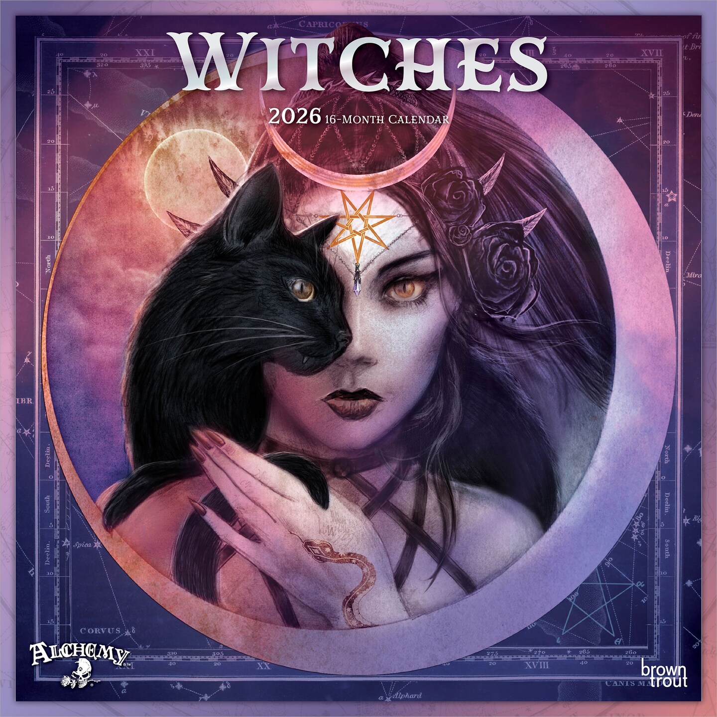 Witches Alchemy OFFICIAL | 2026 12 x 24 Inch (Hanging) Monthly Square Wall Calendar | Plastic-Free | BrownTrout | Manchester Artists Anti Jewellery Design