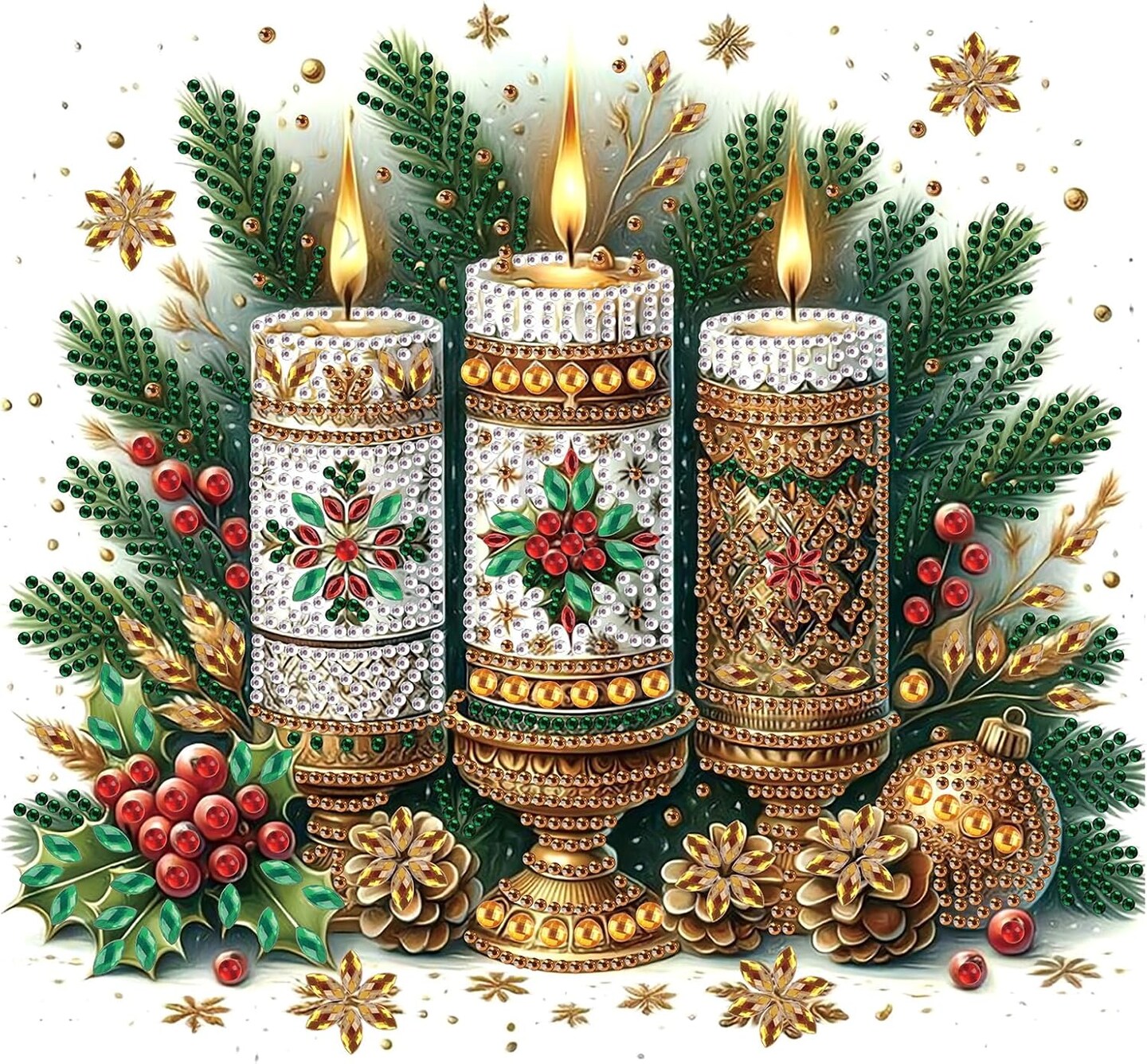 Christmas Candle 5D Special Shape Diamond Painting Kit – DIY Crystal Rhinestone Canvas for Adults, 12×12 Inch, Holiday Wall Decoration & Gift