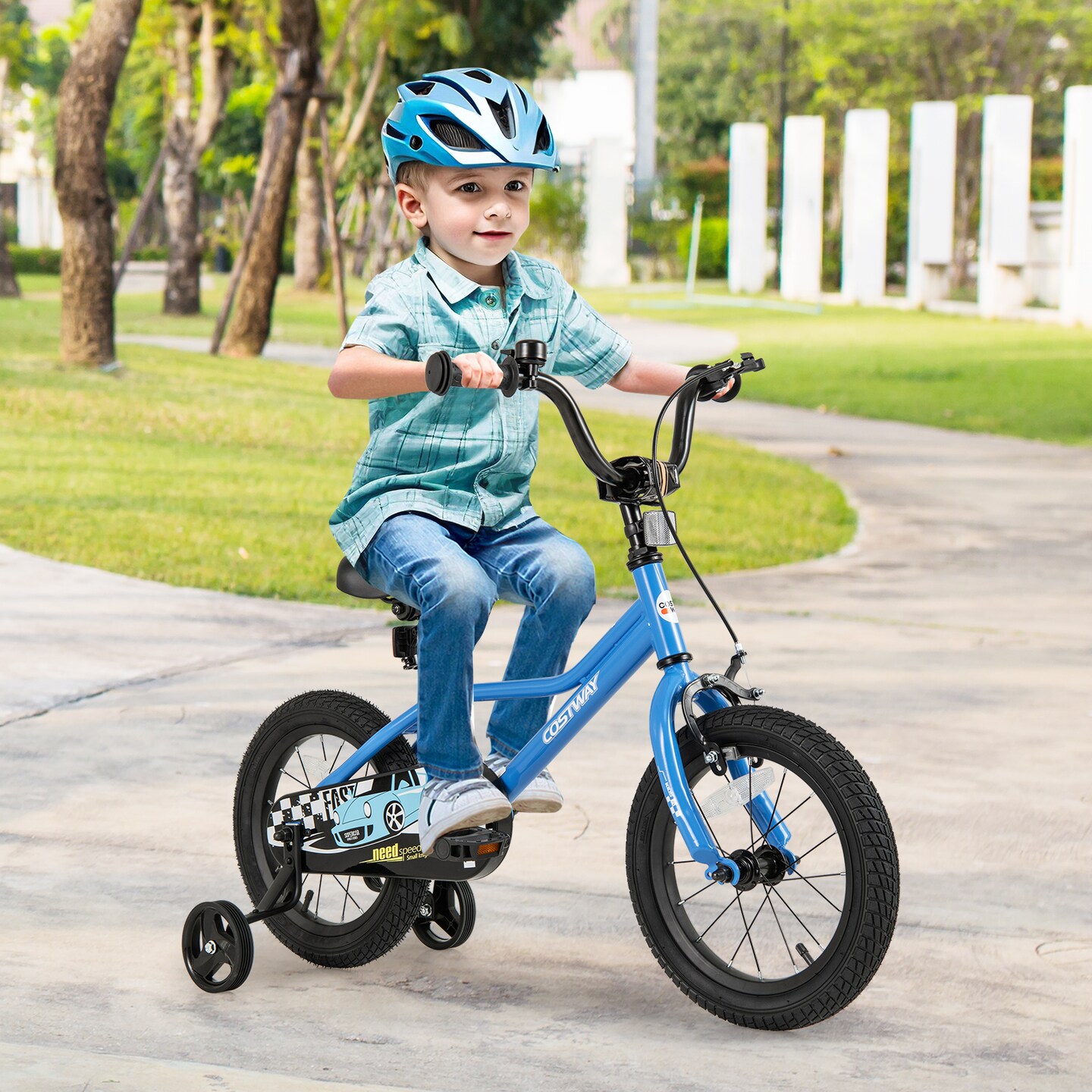 Blue Dual Brakes Kids Bicycle with Carbon Steel Frame and Training Wheels Perfect for All Terrains