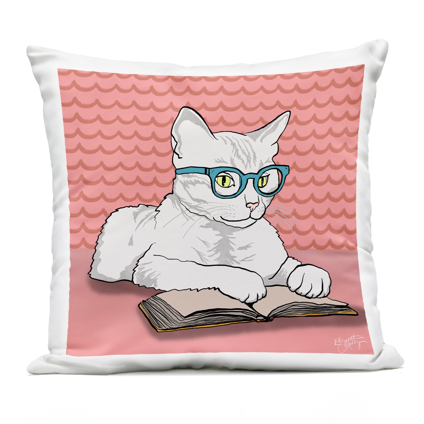 Stupell Industries Studious Cat Reading Outdoor Printed Pillow, design by Elizabeth Medley, 18 x 7 x 18