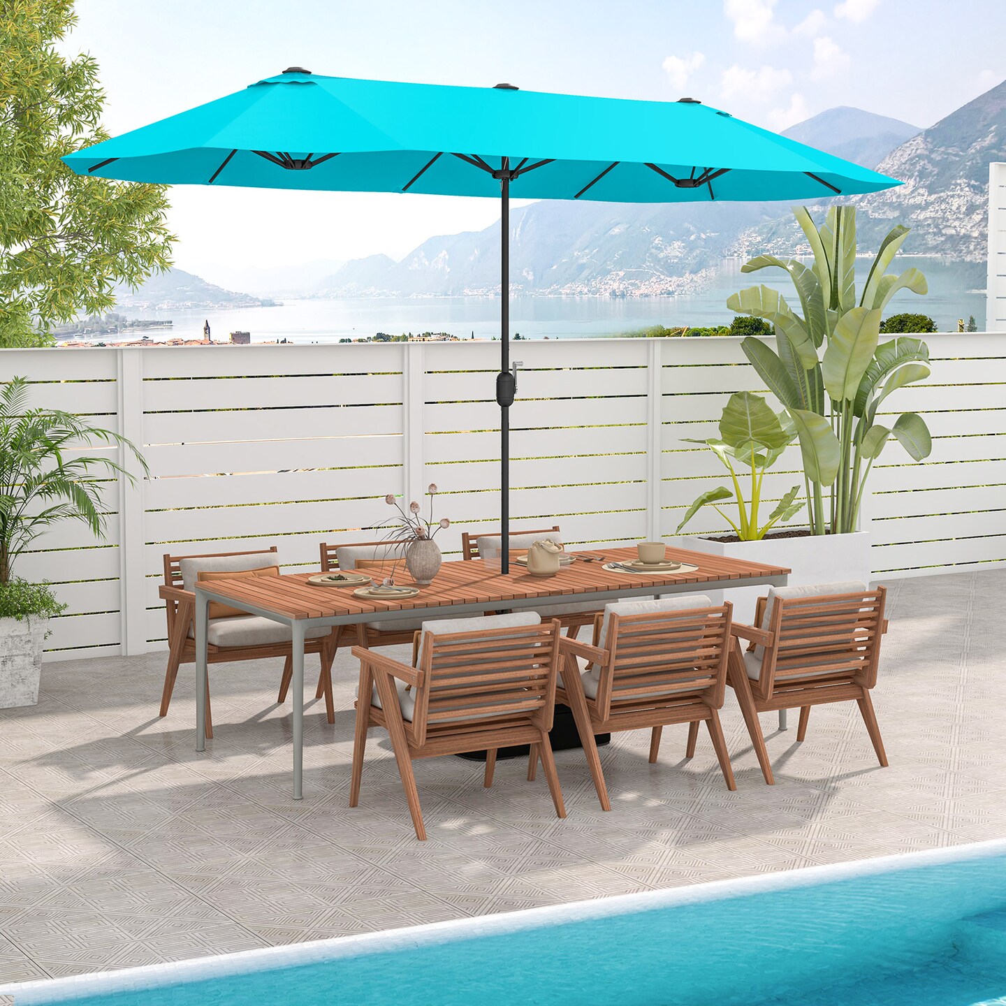 13ft Vented Outdoor Umbrella with Crank Handle and Weighted Base for Deck