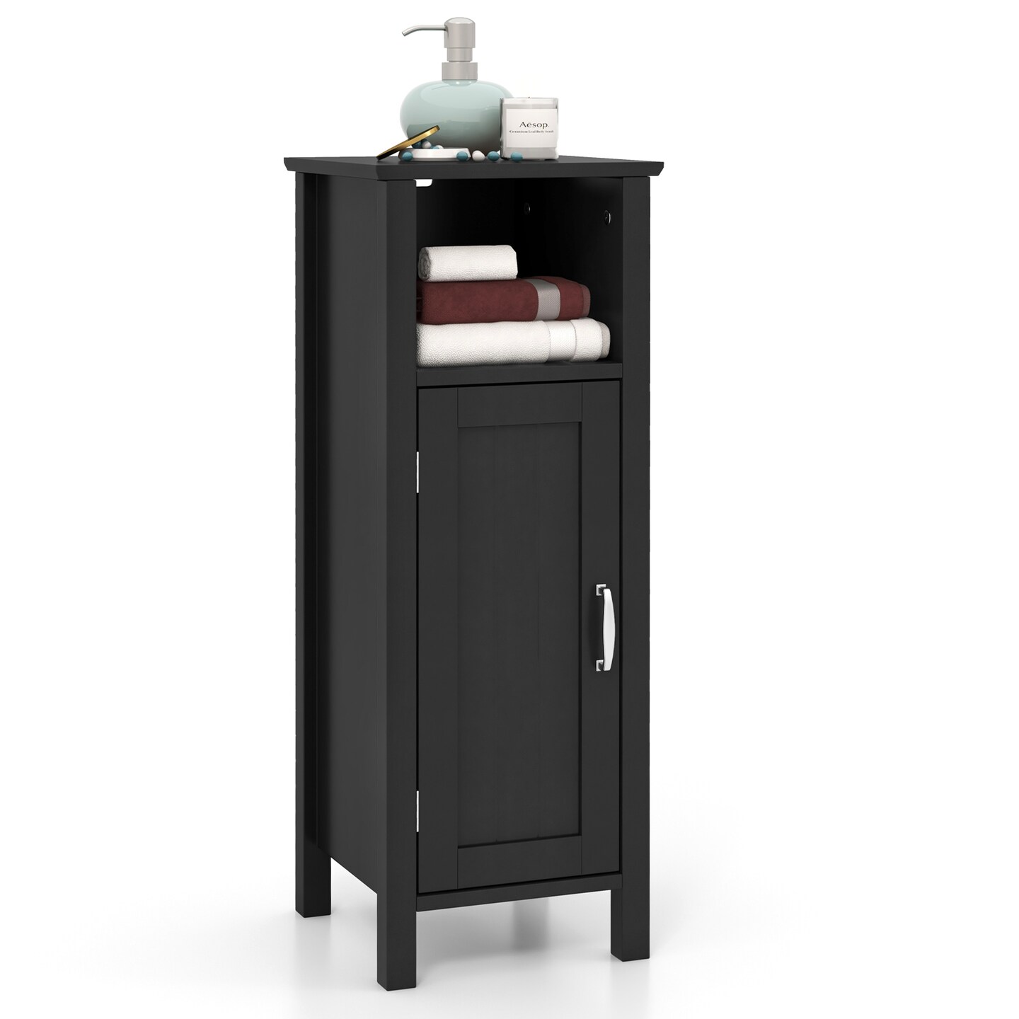 Freestanding MDF Floor Cabinet with Adjustable Shelf and 2-Tier Storage for Bathroom or Living Room
