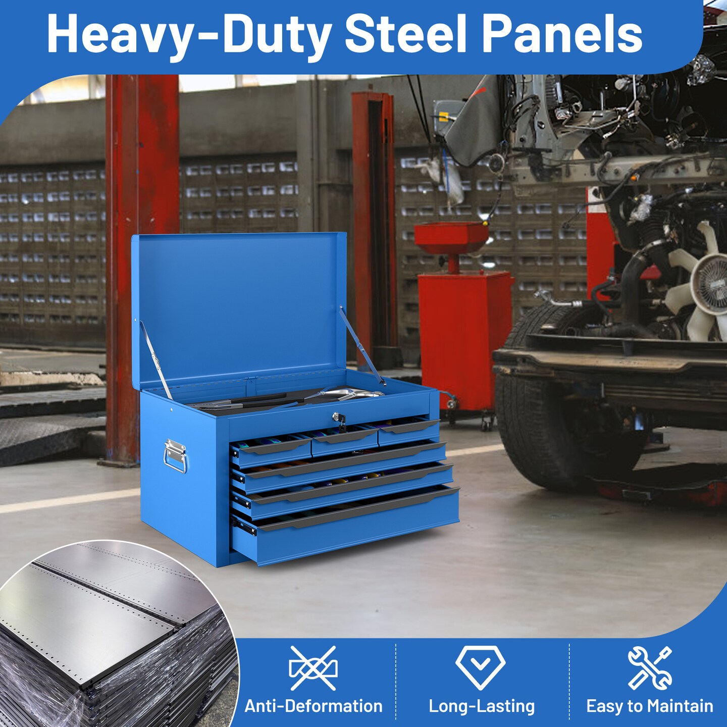 Portable Steel Toolbox 6 Drawer Ball Bearing Slides 120 lb Capacity