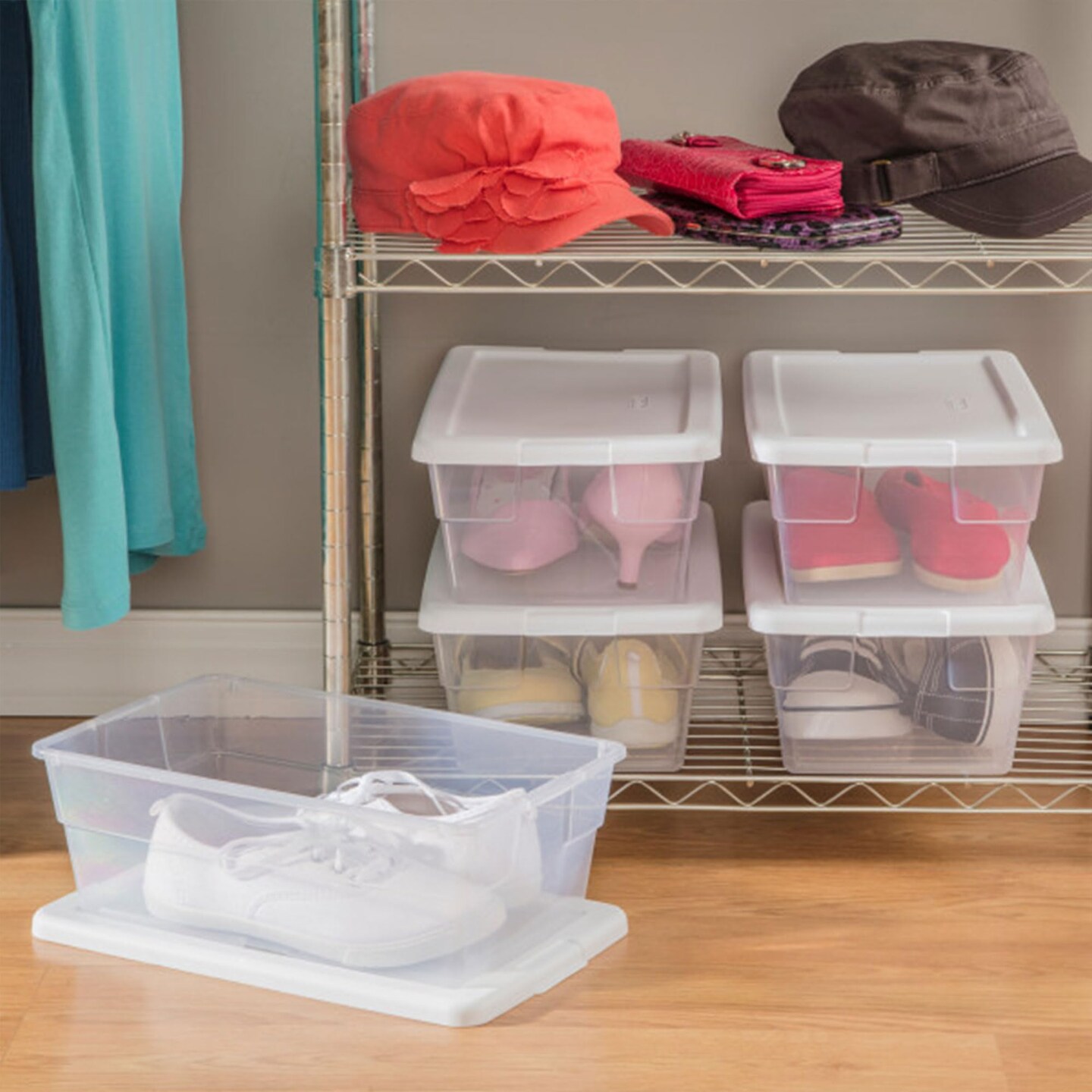 12-Pack Storage Box, Stackable Clear Plastic Bins with Snap-On Lids, 6 Quart