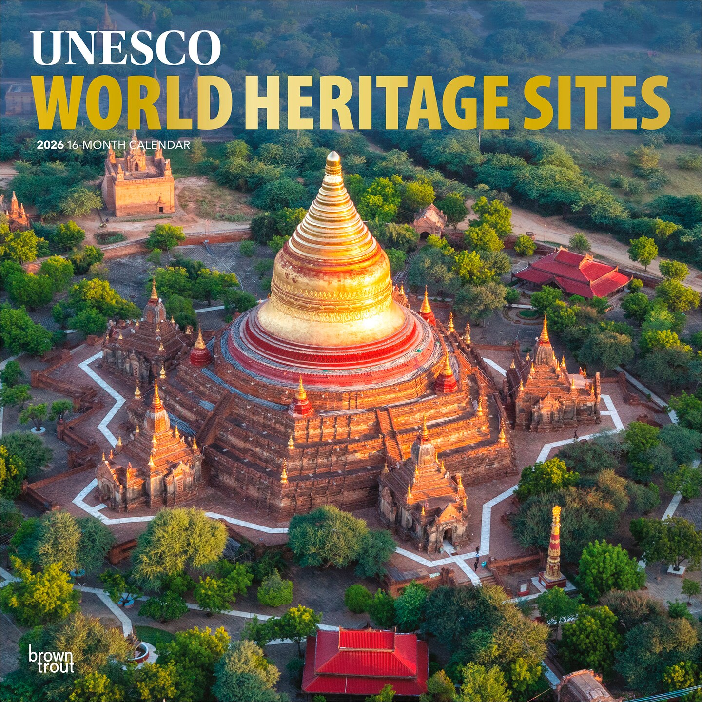 UNESCO World Heritage Sites | 2026 12 x 24 Inch (Hanging) Monthly Square Wall Calendar | Foil Stamped Cover | Plastic-Free | BrownTrout | Landmarks Conservation Historical