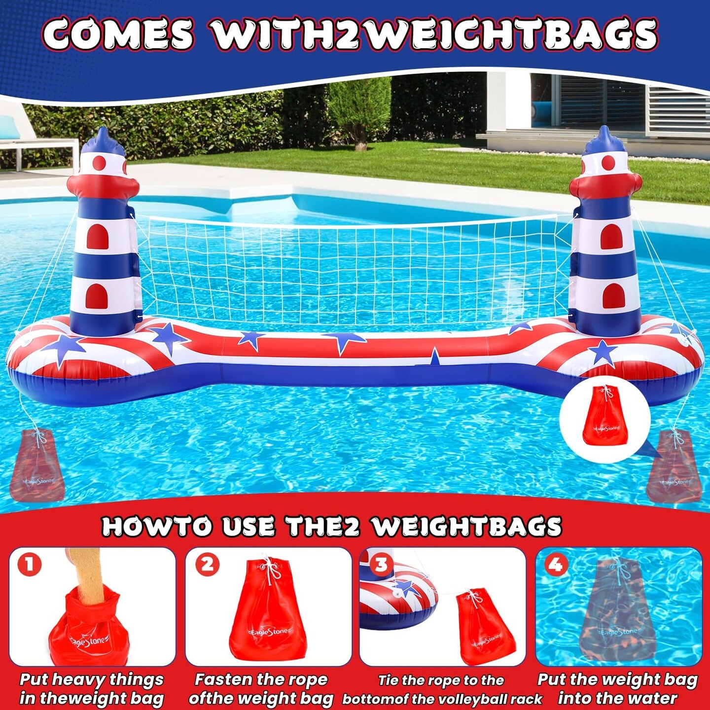 Inflatable Pool Float Set with Volleyball Net & Basketball Hoop,2-in-1 Floating Water Games for Kids Adults, Backyard Beach Summer Toys, Heavy-Duty PVC Family Pool Party Essentials