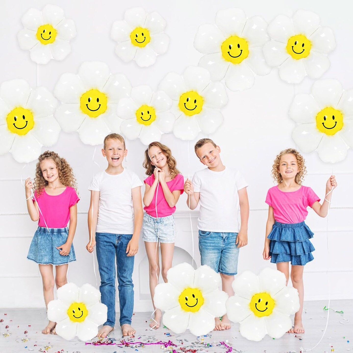 12 Pcs White Daisy Flower Foil Balloons