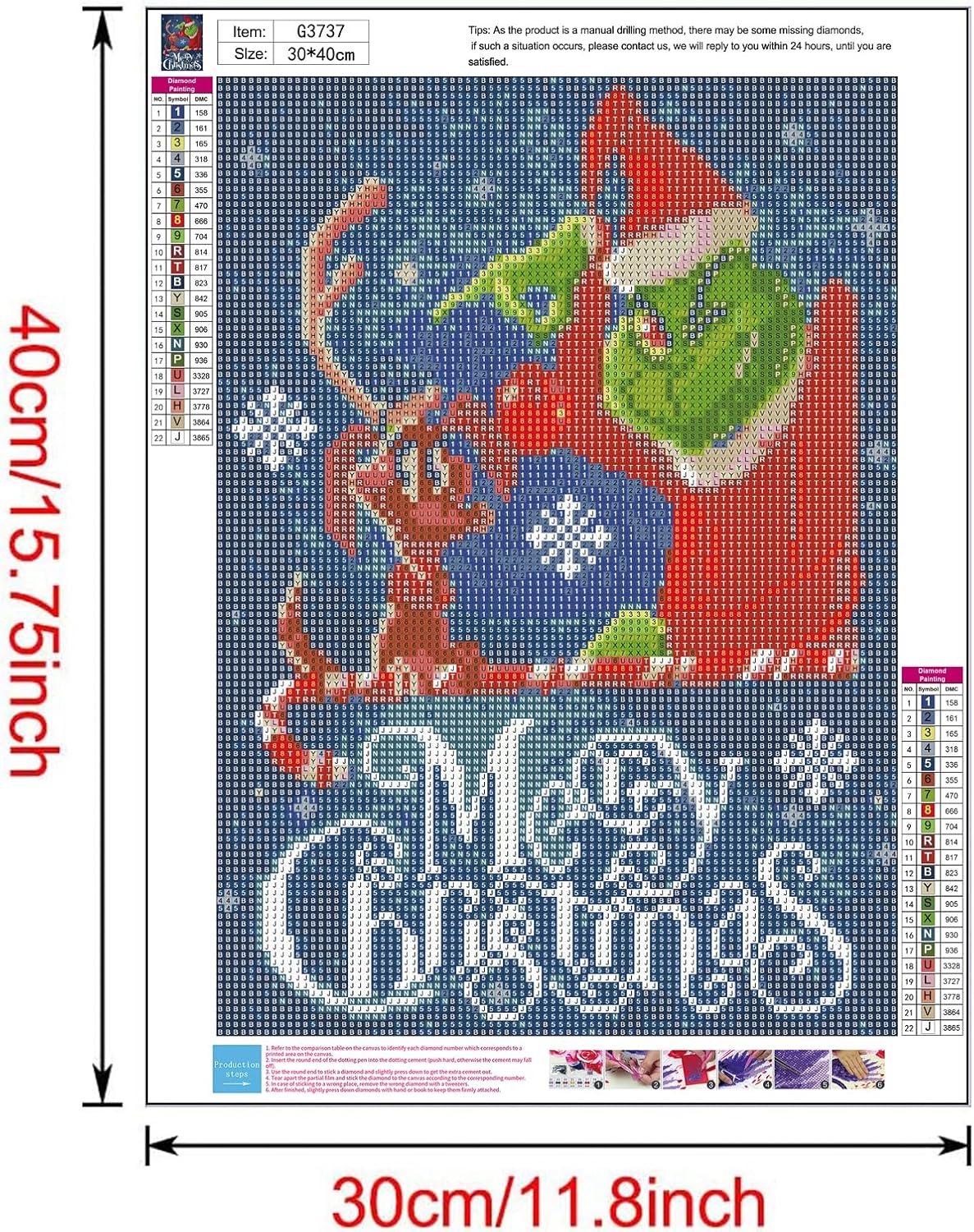 Christmas Diamond Painting Kits for Adults,Grinch Diamond Art for Adults Beginner,Diamond Dots Gem Art for Aesthetic Home Decor12x16Inch