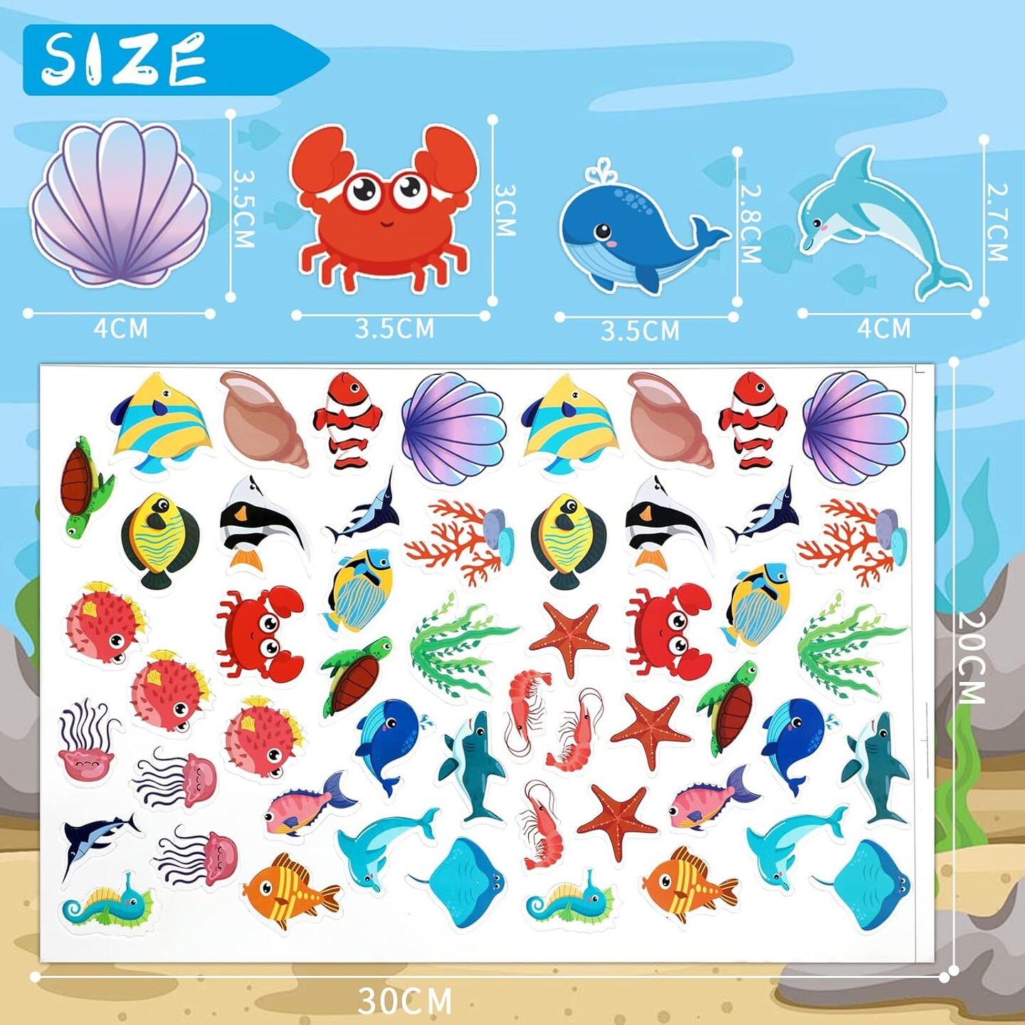 300 Pieces Ocean Sea Animal Foam Stickers Bulk Self-Adhesive Tropical Fish Sea Creature Stickers Sea Turtles for Arts Crafts Ocean Theme Party Favors Decoration Home DIY Supplies