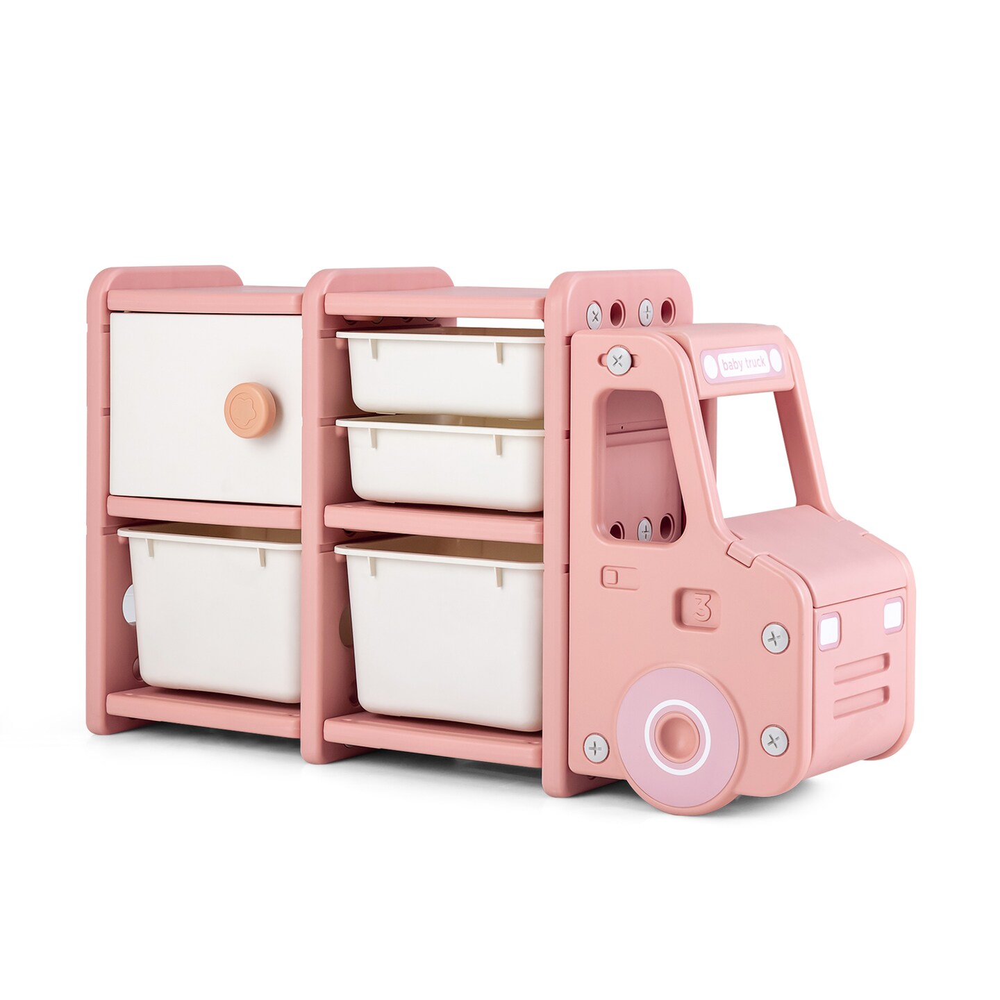 Kids Truck Storage Organizer with Plastic Bins and Toy Cabinet