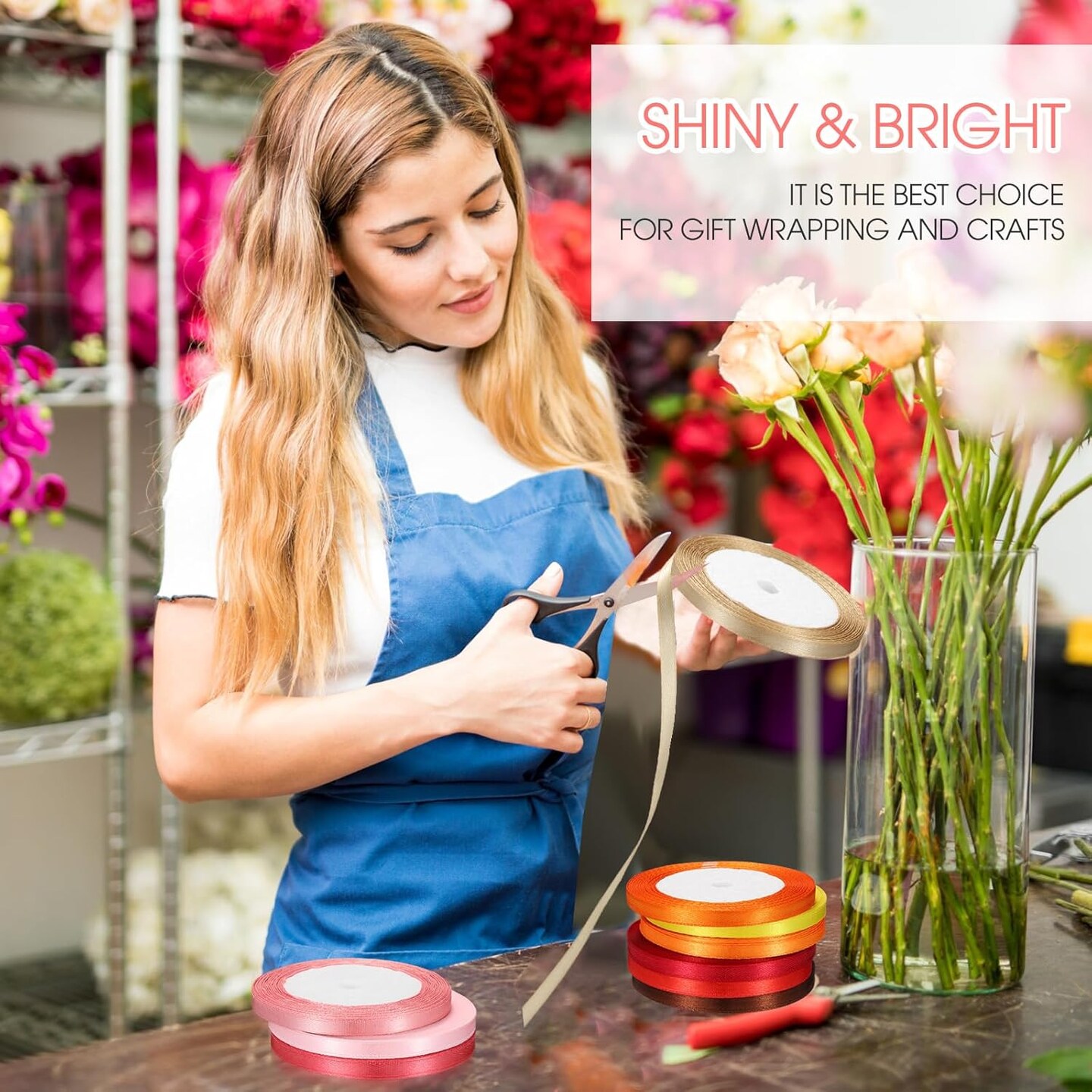 20 Rolls Rainbow Satin Ribbon 500 Yd Long Solid Color Assortment Satin Ribbons 20 Colors for Crafts DIY Bouquet Gift Wrapping Wedding Shower Decor(1/4" Wide)