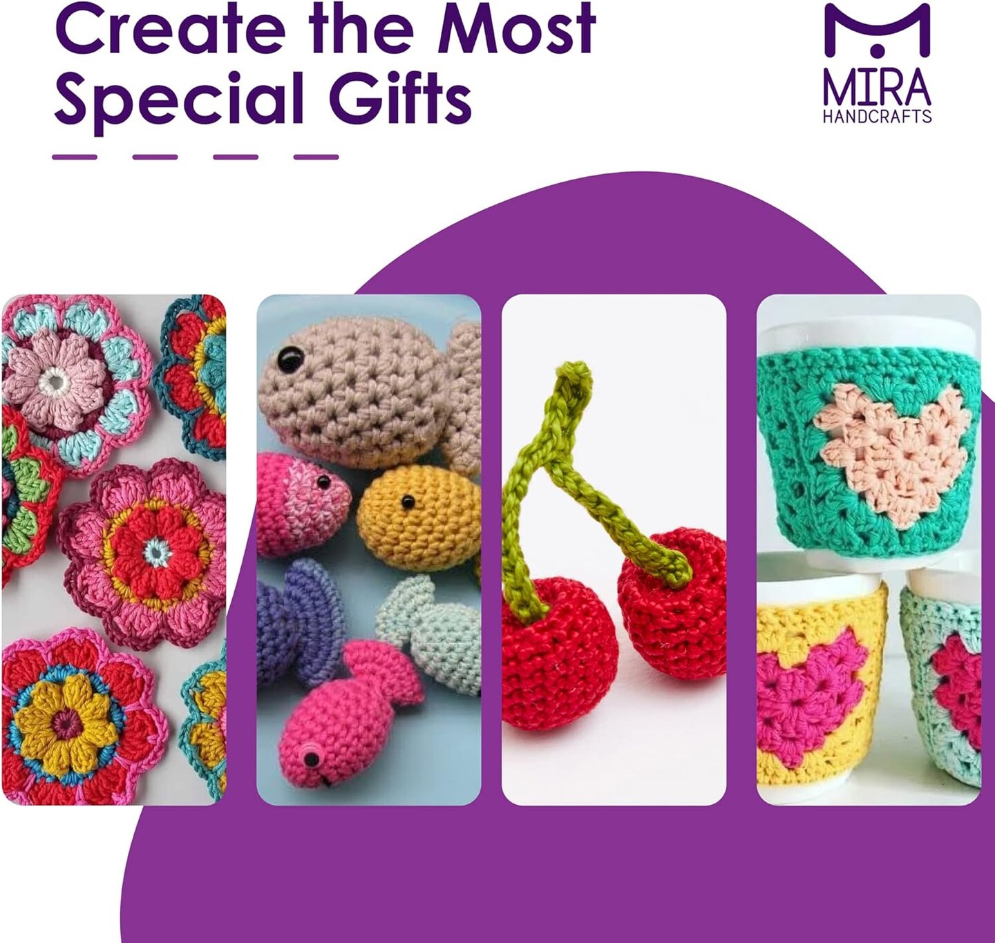 Crochet and Knitting Starter Kit for Colorful Arts and Crafts - 24 Yarn Skeins with 525 Yards of Multicolored Thread, 2 Hooks, 2 Weaving Needles