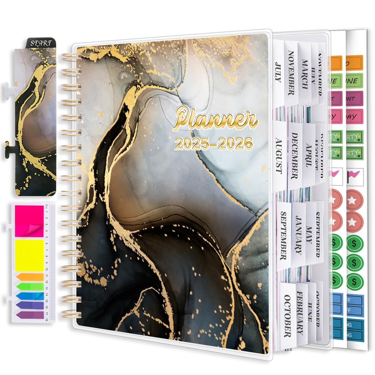Planner 2025-2026, Large 18 Months Academic Daily Weekly Monthly Planner Yearly Agenda July. 2025&#x2013;Dec. 2026, 7.9&#x22; x 9.8&#x22;, Page Tabs, Separator Page, Pocket Folder, Bookmark, Stickers, Sticky Note Set