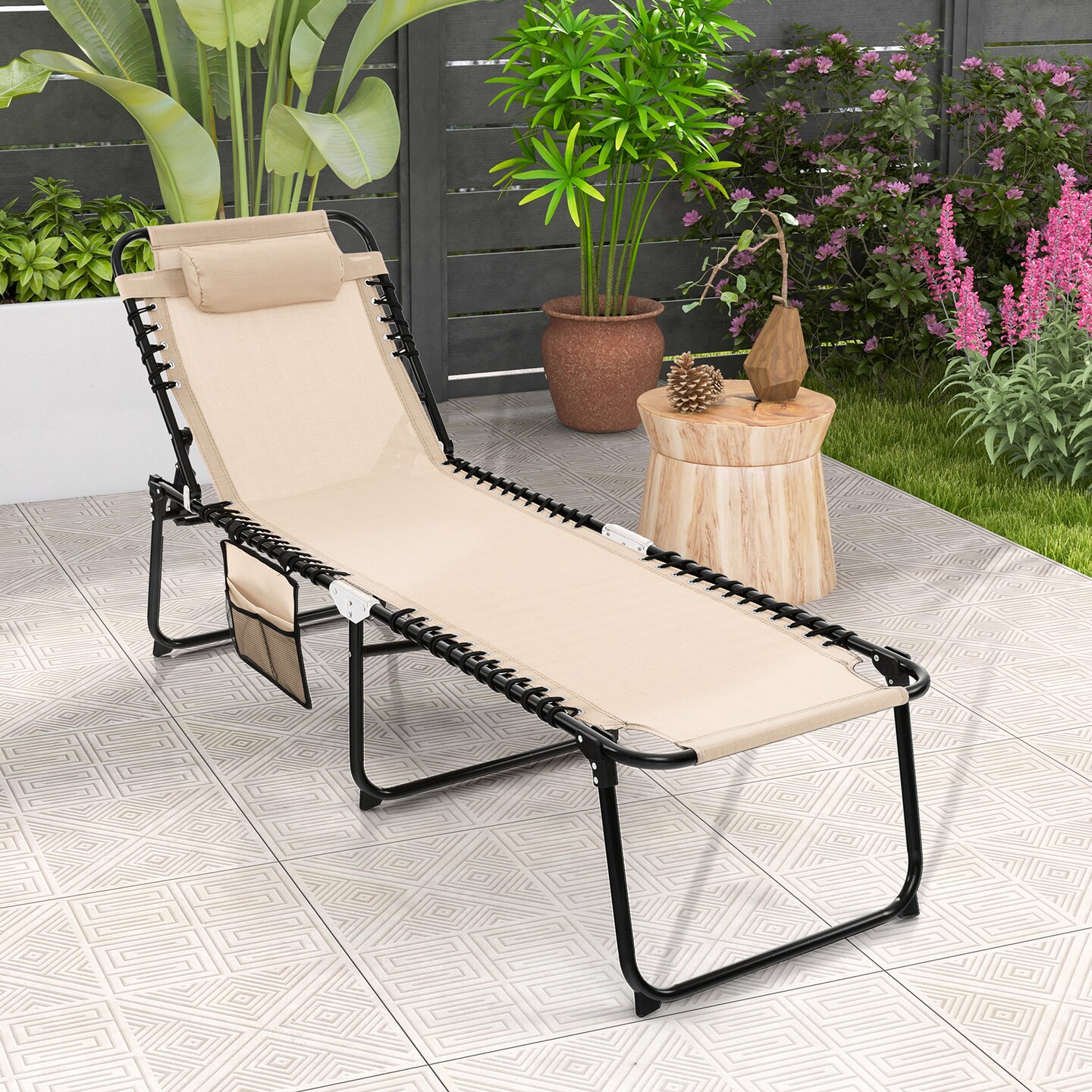 Patio Recliner Chair with 4 Position Backrest and 2 Footrest Angles