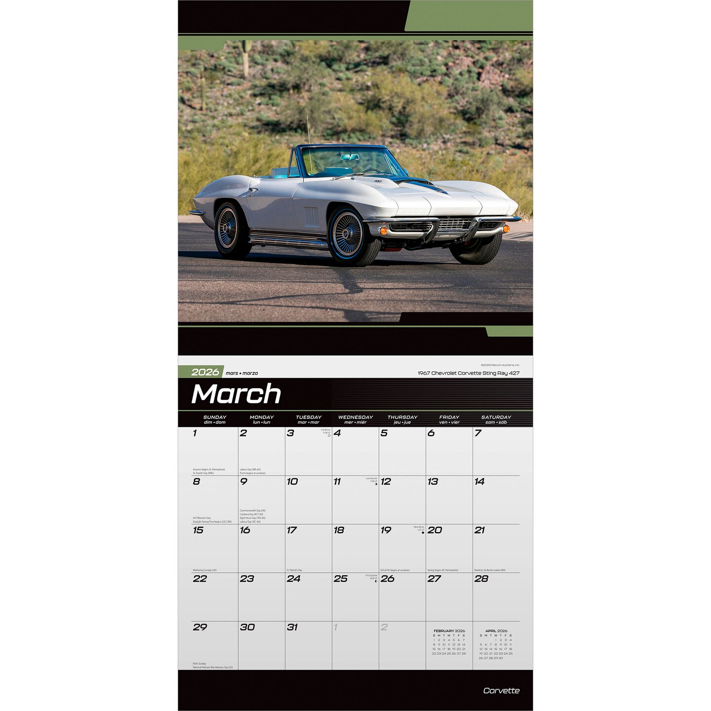 Corvette OFFICIAL | 2026 12 x 24 Inch (Hanging) Monthly Square Wall Calendar | Plastic-Free | BrownTrout | Chevrolet Motor Muscle Car