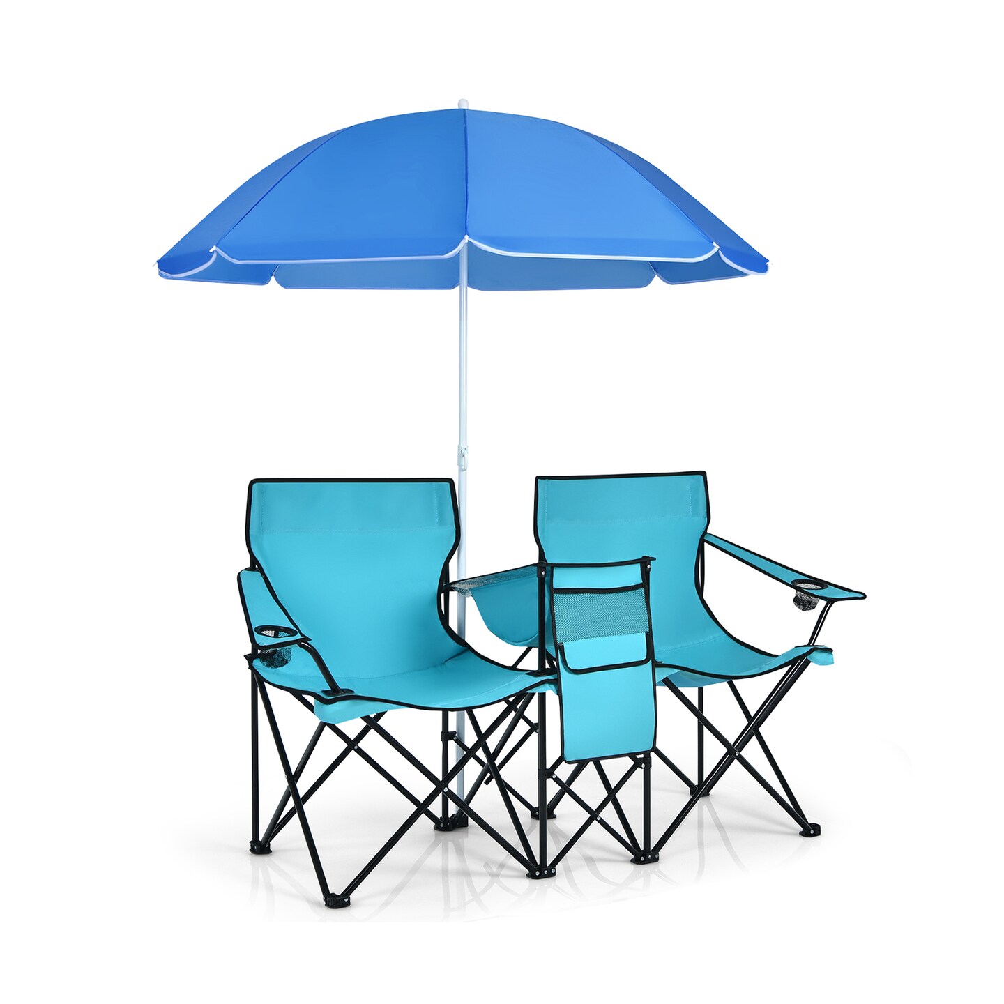 Foldable Picnic Chair with Adjustable Umbrella and Beverage Holders