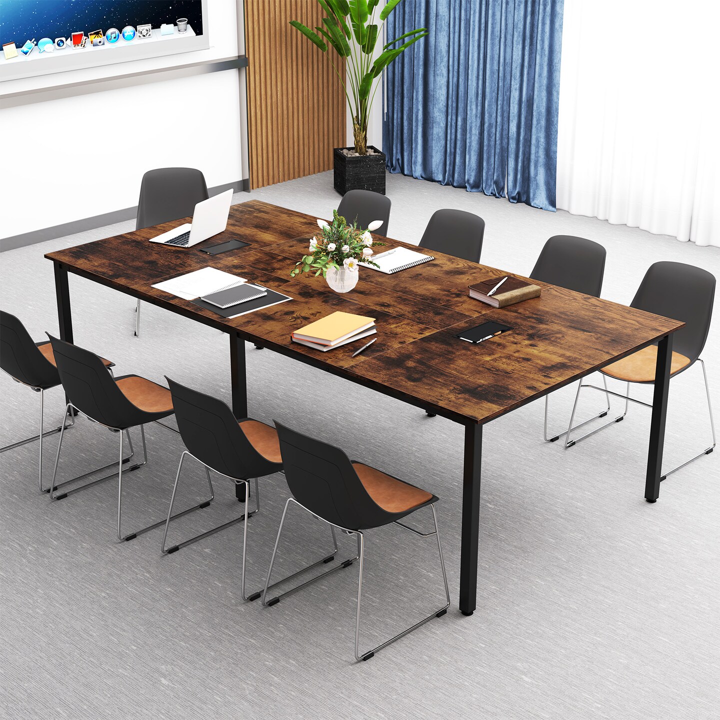 Conference Table with Metal Frame, Cable Grommets and Adjustable Feet