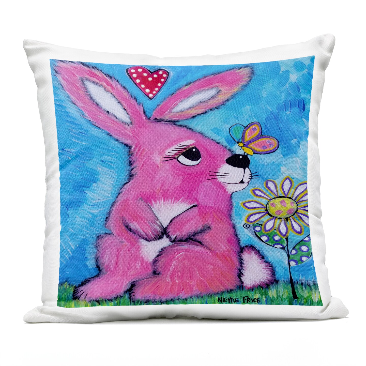 Stupell Industries Pink Bunny in Nature Outdoor Printed Pillow, design by Nettie Price, 18 x 7 x 18