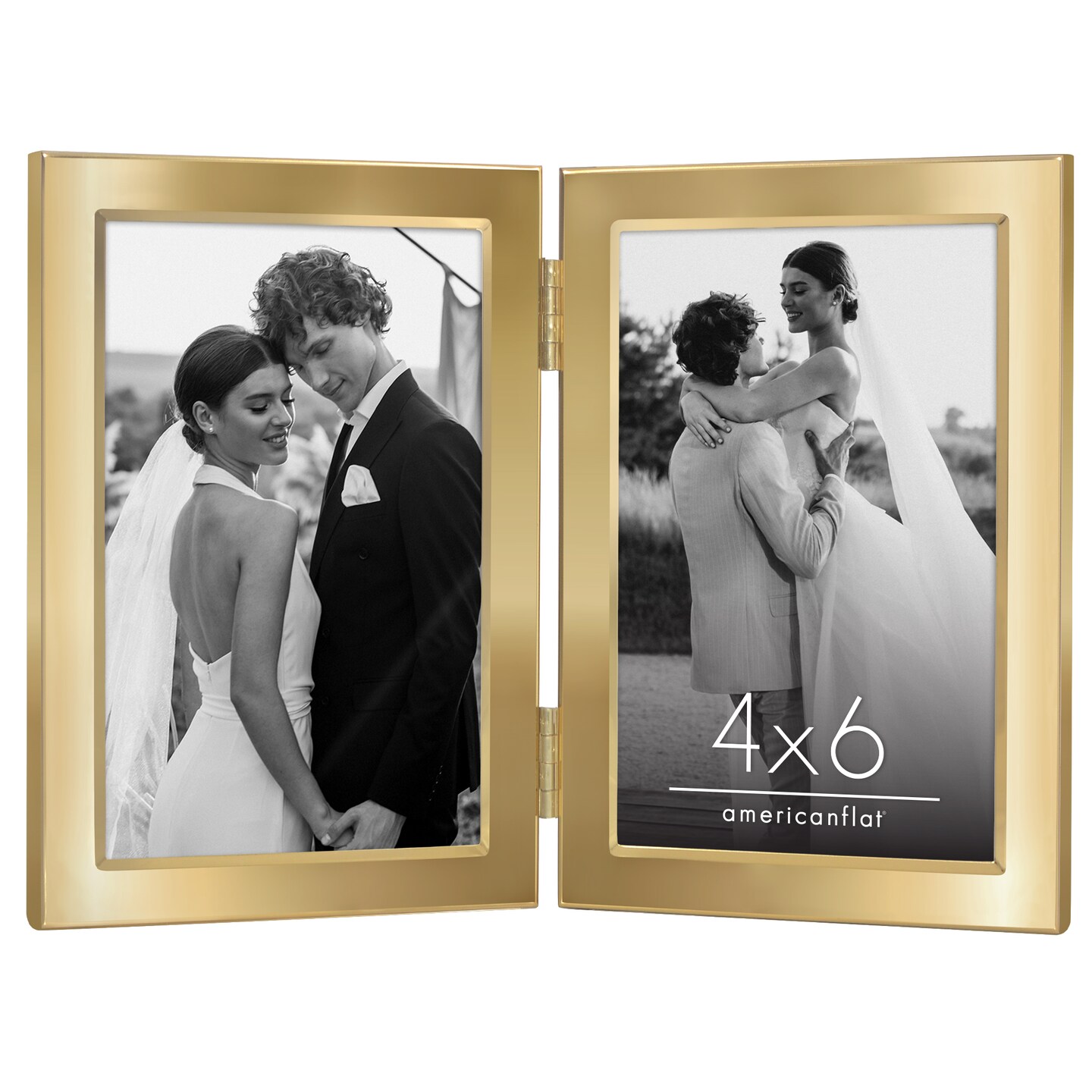 Americanflat Hinged Picture Frame with Wide, Beveled Molding and Shatter-Resistant Glass - Modern Metal Picture Frame Displays Two Photos - Elegant Photo Frames for Tabletop Display