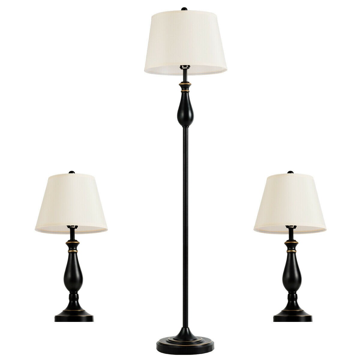3 Piece Floor and Table Lamp Set with Fabric Shades Modern Metal Lamps for Living Room orBedroom