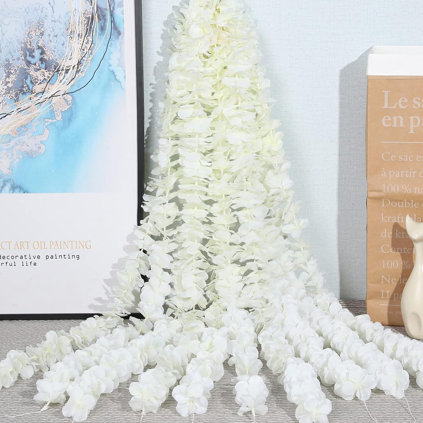 33Ft Cream White Artificial Flowers Garland Fake Wisteria Hanging Flowers Garlands Vine for Party Wedding Garden Decoration 10 Pack(Cream White)