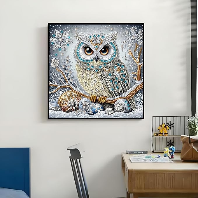 5D Special Shape Owl Diamond Art Painting Kits for Adults, Crystal Rhinestones Diamond Painting, Gem Diamond Dots Crafts for Beginners DIY, Home Wall Festival Decor Gift, 12x12inch
