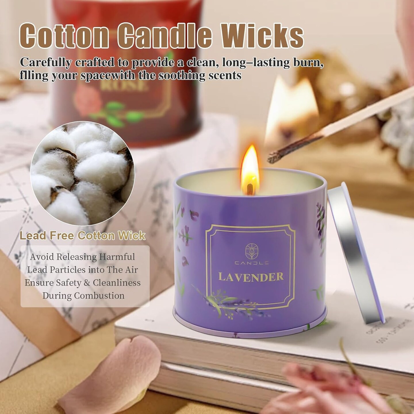 Scented Candles 4 Pack Soy Wax Long Lasting Rose Lavender Sandlawood Apple Fragrance Gifts for Women Mother's Day Thanksgiving Day Christmas Day