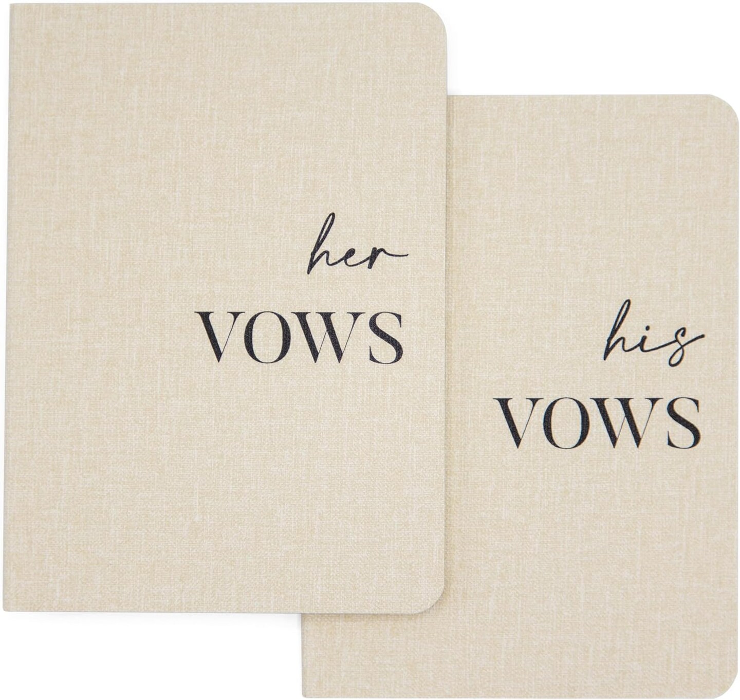 Slim Vow Books (Set of 2 - Design 1) - Soft Cream Canvas Linen Textured Cover Wedding Vow Booklets, Ceremony Speech Promise Notebook Journal, Gift for Newly Engaged Couple, 48 Lined Pages, 5.75&#x22; x 4&#x22;